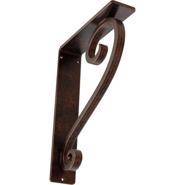 Ekena Millwork Edwards Wrought Iron Bracket, (Triple center brace), Antiqued Copper 2"W x 7 1/2"D x 10"H BKTM02X07X10TEDACO - main